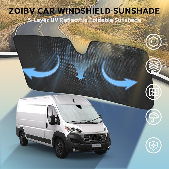 Windshield Sun Shade for 2014-2025 Dodge RAM ProMaster Full Size Cargo Van - Image 3