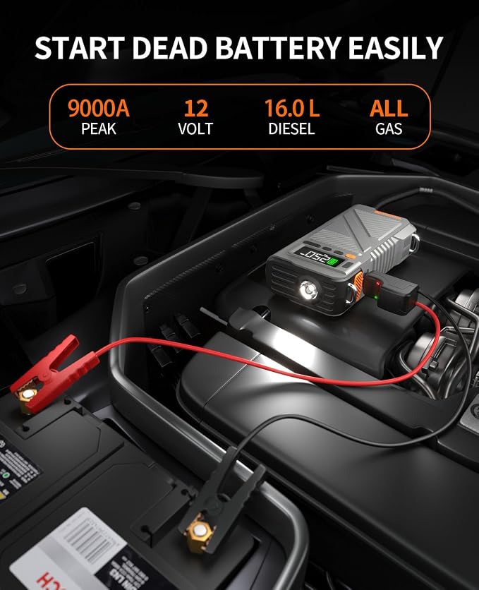 Car Jump Starter with Air Compressor 9000A, 9 in 1 Jumper Box - Image 3