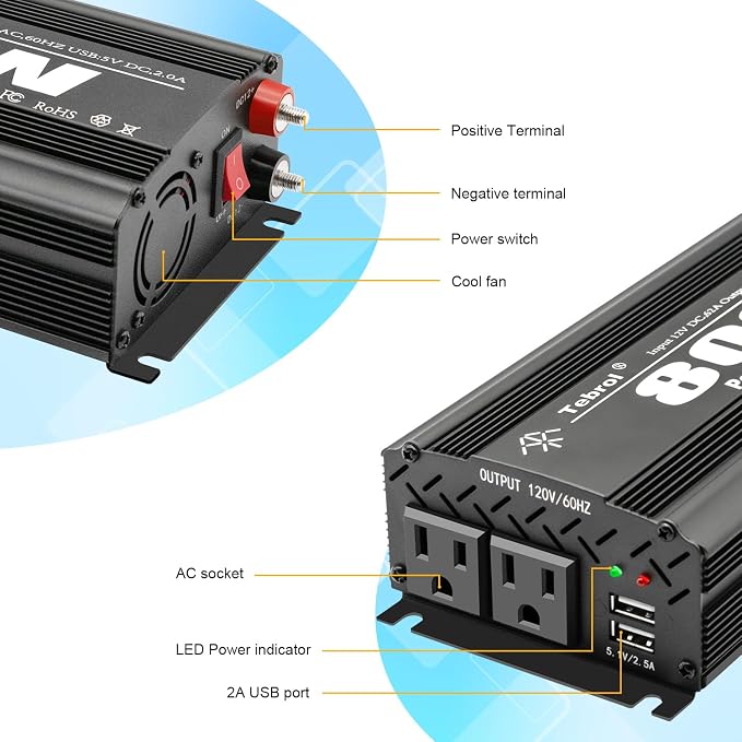 800W Power Inverter DC 12V to AC 110V Car Inverter Adapter Converter - Image 2