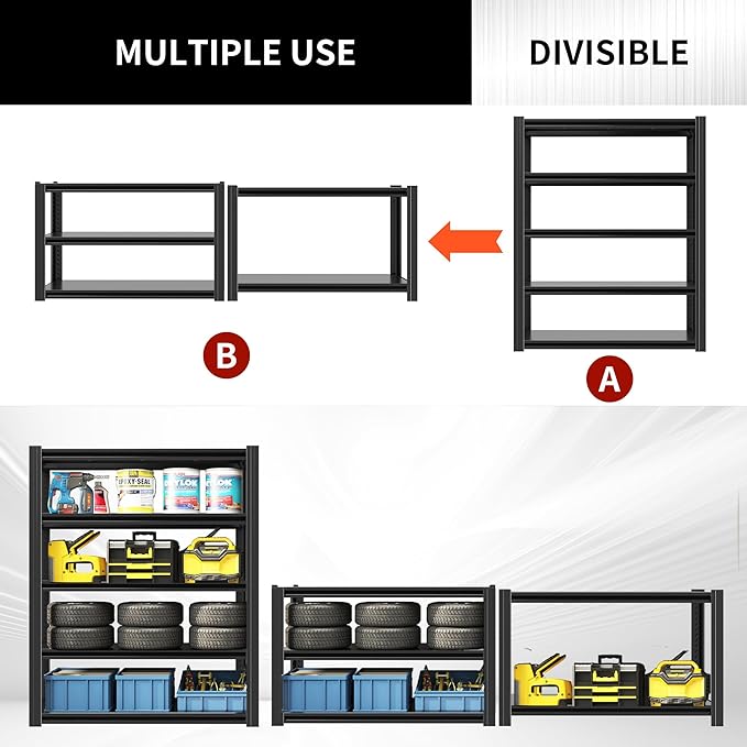 72" H Garage Shelving 2500 LBS Heavy Duty Storage Shelves, Adjustable 5 Tier - Image 6