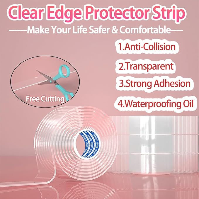 Clear Soft Corner Protectors for Furniture Strip, 0.8in x13FT, Sharp Edge & - Image 3