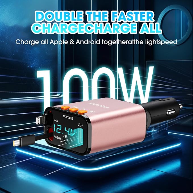 Retractable Car Charger, 5 in 1 Fast Cars Phone Charger 60w, Handsfree Call - Image 4