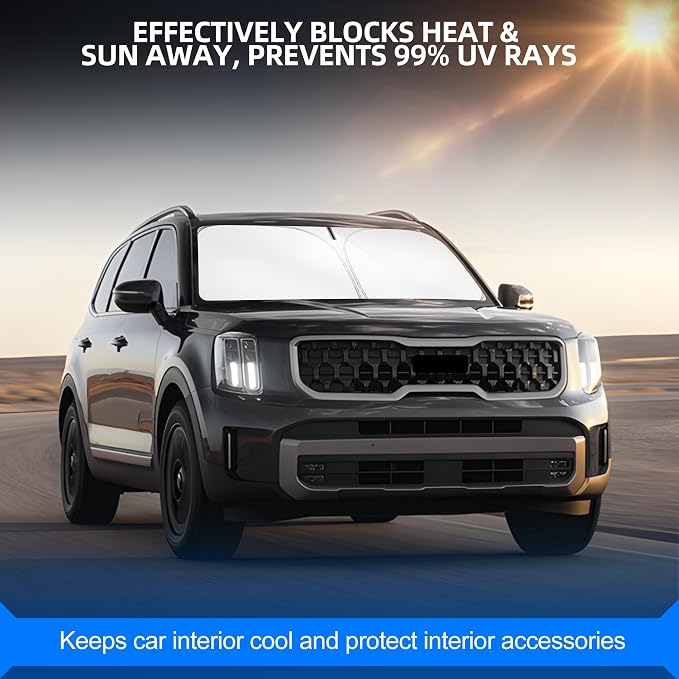 Windshield Sun Shade for Kia Telluride 2020-2025 Foldable Sunshade Custom Fit - Image 7