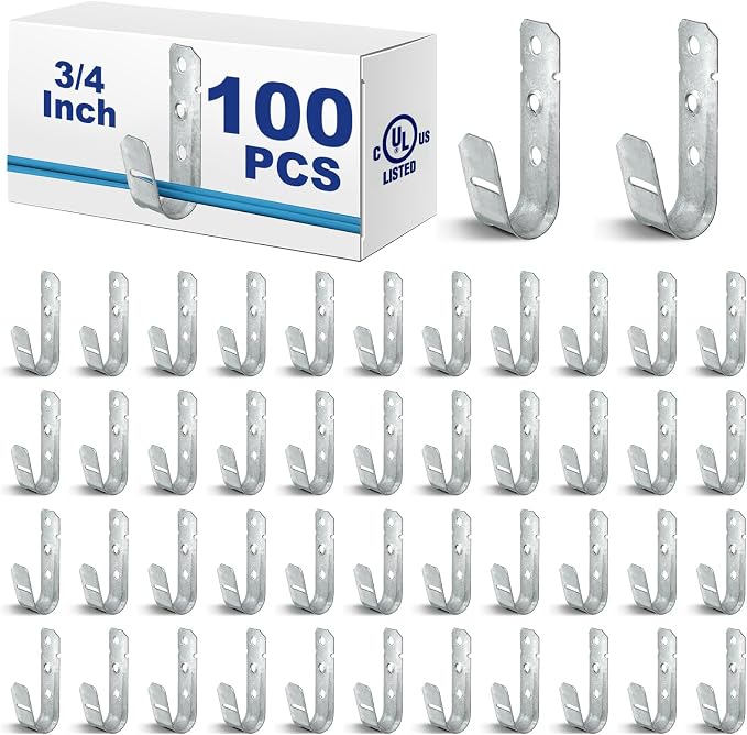 Gisafai 100 Pcs Cable Support J-Hook, 3/4 Inch Metal Garage Hooks by Gisafai