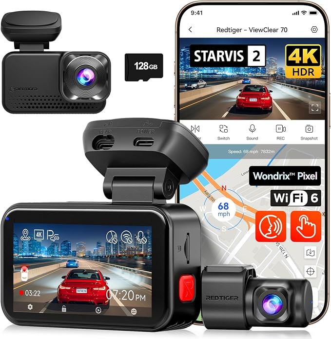 REDTIGER ViewClear 70 4K+2.5K Dash Cam Front and Rear, STARVIS 2 IMX678 x by REDTIGER