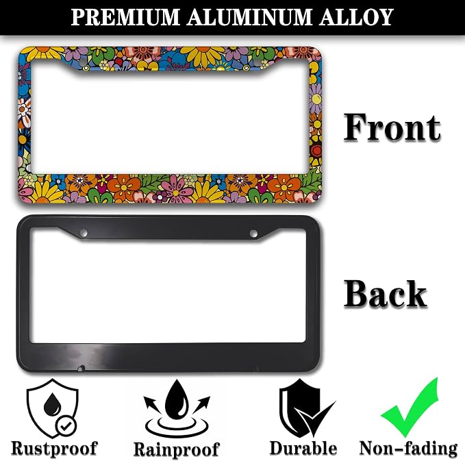 License Plate Frames Multicolor Car Plate Frames Abstract Hippie Flowers - Image 3