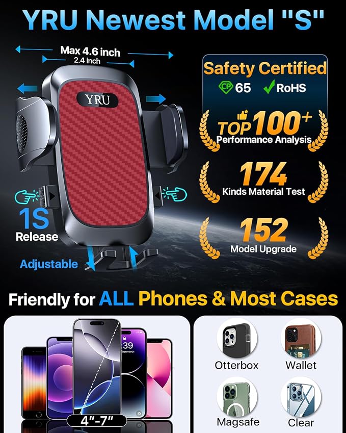 YRU Cell Phone Automobile Cradles Dashboard Windshield Pickup Truck Phone Mount - Image 3