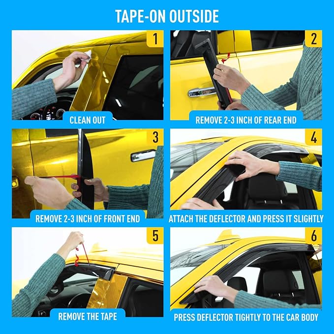 Extra Durable Window Deflectors Chrome Trim Tape-On Window Visors Rain Guards - Image 7