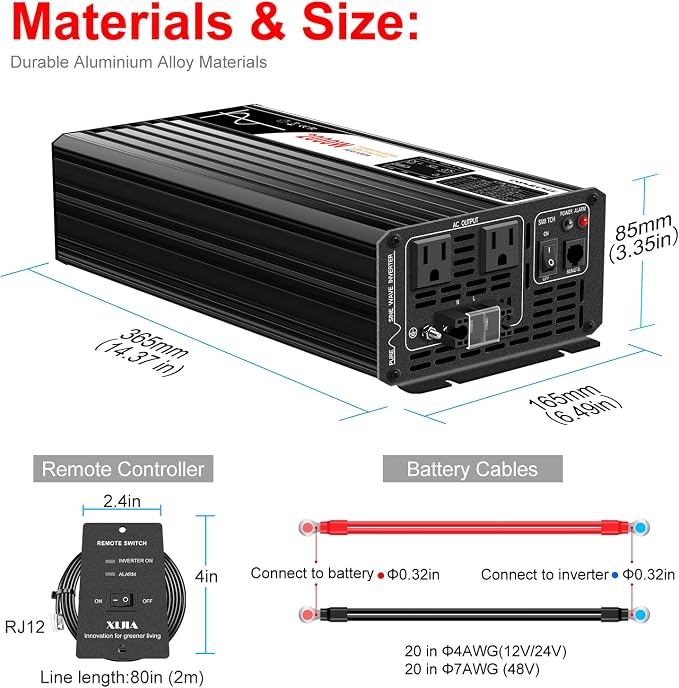 Xijia 2000w dc 48v to ac 120v Inverter Pure sine Wave 60HZ Converter - Image 7
