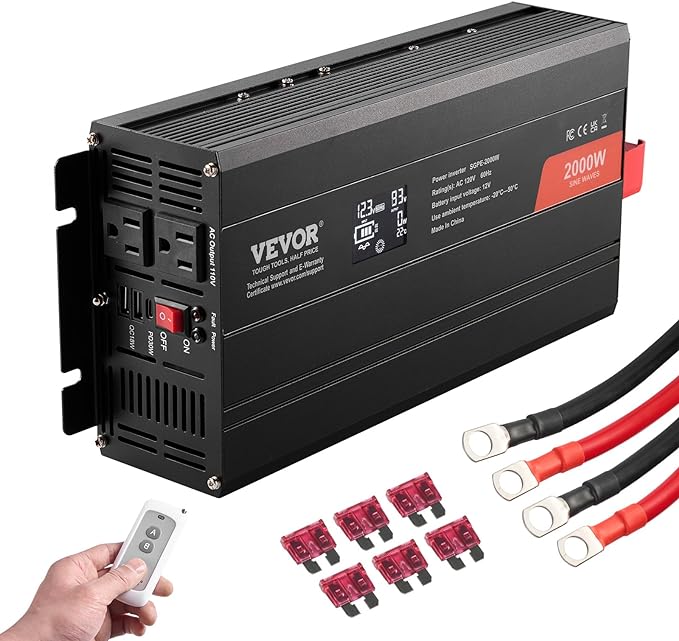 VEVOR Pure Sine Wave Inverter, 2000 Watt, DC 12V to AC 120V Power Inverter by VEVOR