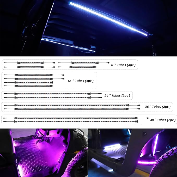 Roykaw Golf Cart Underglow LED Strip Lights Accent Neon Lighting Kit w/Canopy - Image 4