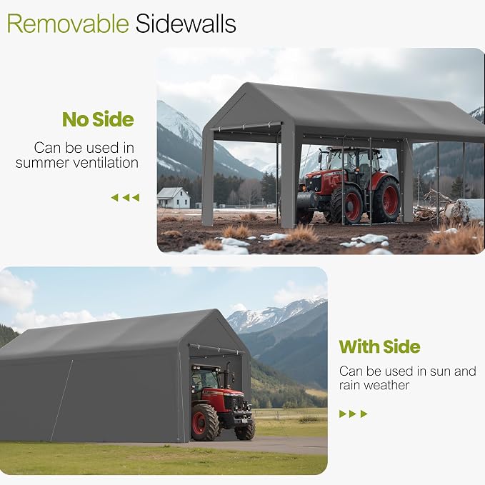 GOJOOASIS 10x20 Carport Heavy Duty Portable Garage Shelter Metal Car Canopy Tent - Image 2