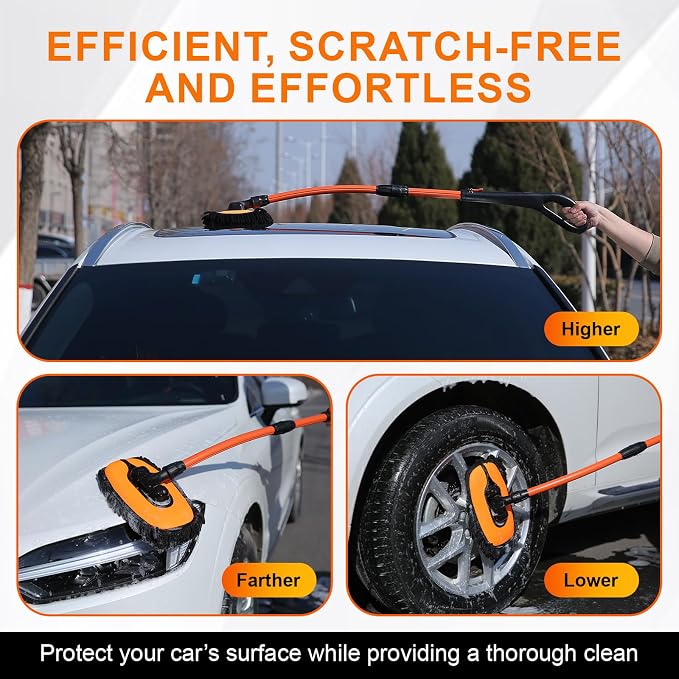 Car Wash Brush with Long Handle, 2 Replaceable Microfiber Mop Heads and 1 - Image 7