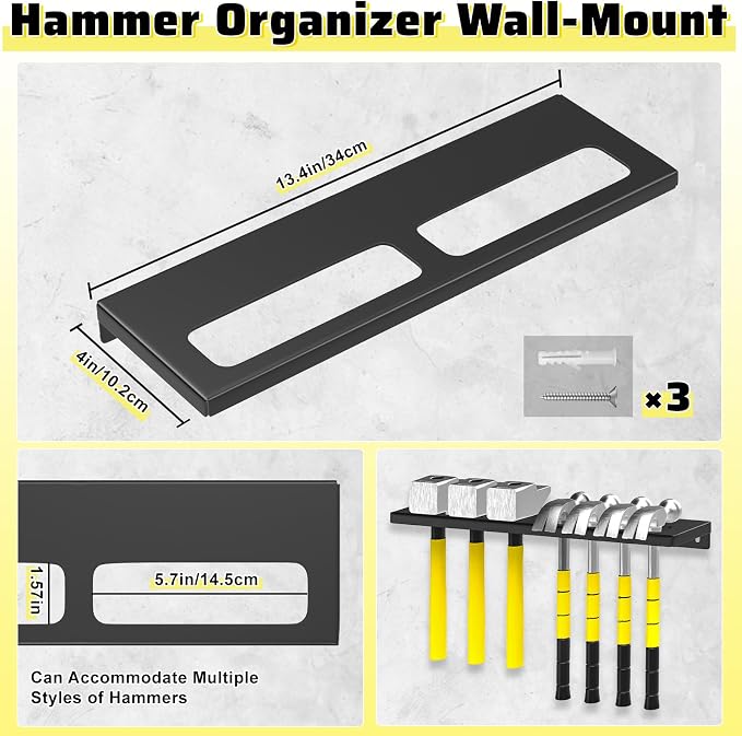 Wall Mount Screwdriver Organizer, Pliers Holder, Hammer Rack, Metal Storage - Image 2