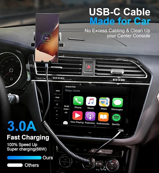 USB C Cable 6ft, Coiled Type C Charger Cord - Image 2