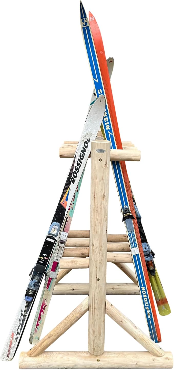 8-Place Freestanding Log Ski Rack Holder, Indoor & Outdoor Snowboard Racks - Image 8