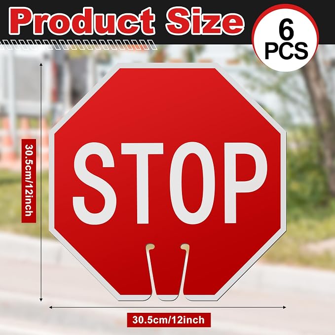 Geetery 6 Pcs Stop Signs 12 x 12 Inches PVC Traffic Cones Top Warning Signs - Image 2