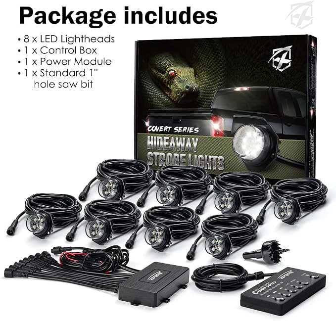 Xprite White Red LED Hideaway Strobe Lights Kit, 20 Flashing Patterns w/Control - Image 7
