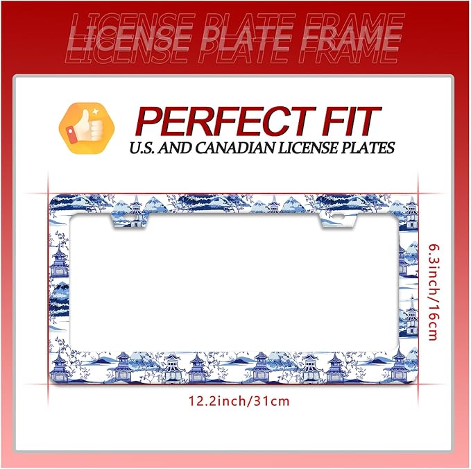 Blue White Porcelain Pattern License Plate Frame Chinoiserie License Plate - Image 2
