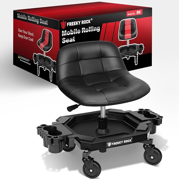 Rolling Stool with Wheels, Adjustable Height Pneumatic Garage Work Mechanic by FreekyRock