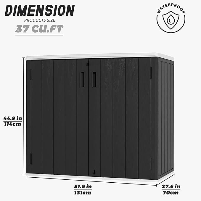 37Cu.ft Outdoor Storage Shed Waterproof, Horizontal Outdoor Storage Cabinet - Image 5