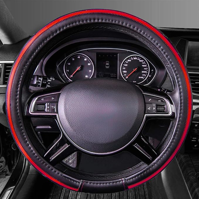 CAR PASS Sporty Quilting Leather Universal Fit Steering Wheel Cover, Fit - Image 9