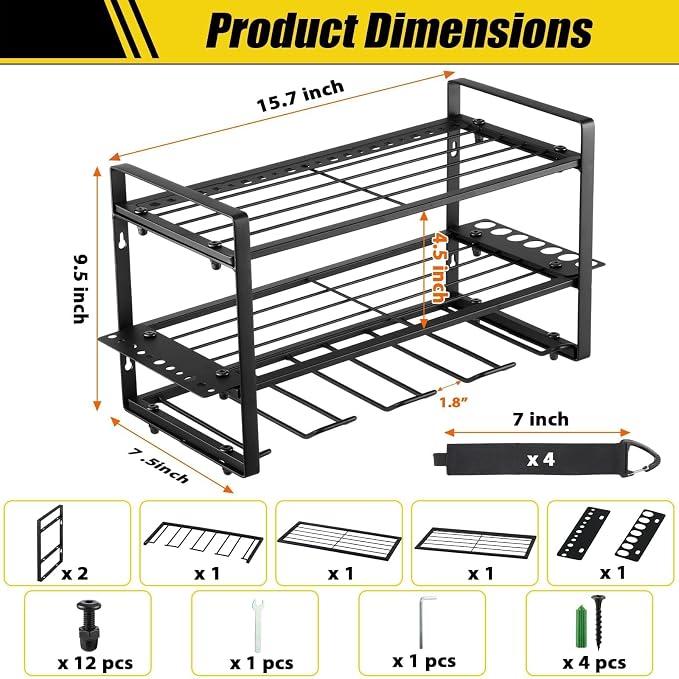 Power Tool Organizer Wall Mount, 2 Pack 3 Layers Garage Wall Shelving, 8 Drill - Image 3