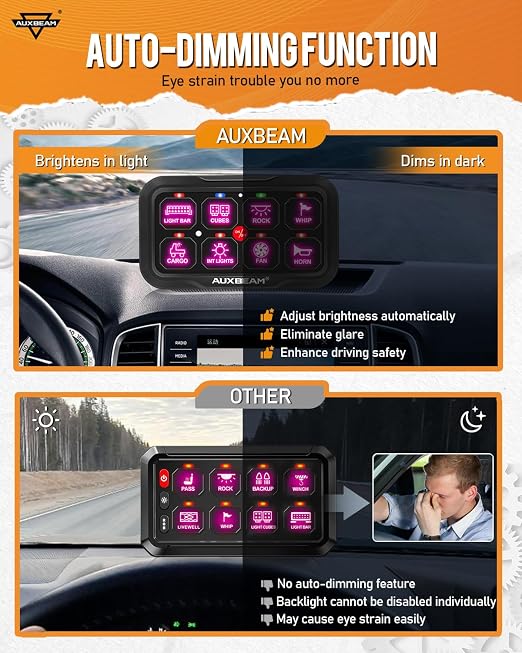 Auxbeam 8 Gang Switch Panel AR-820 Bluetooth RGB Switch Pod Automatic Dimmable - Image 3