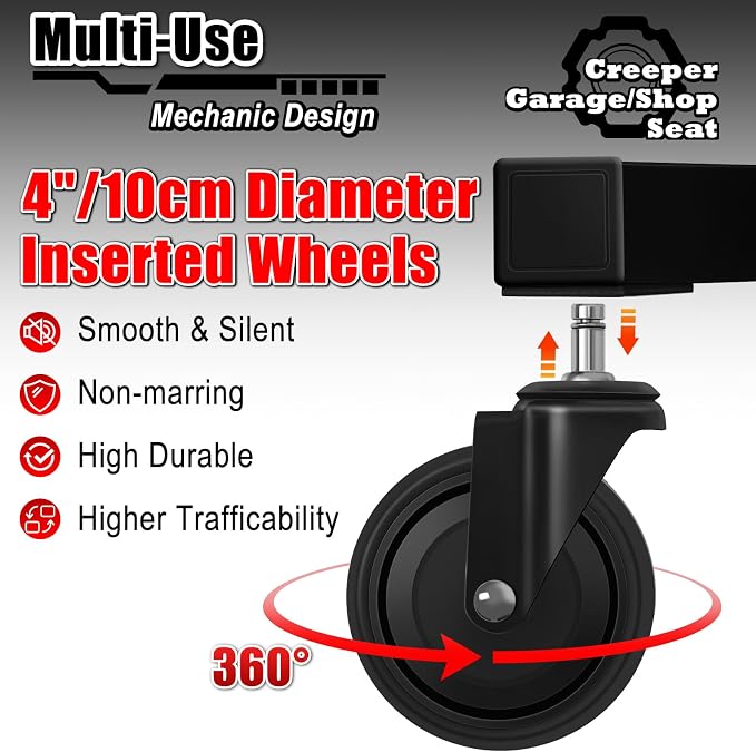 Mechanic Stool with Wheels, Hydraulic Adjustable Shop Stool on Wheels, Garage - Image 5
