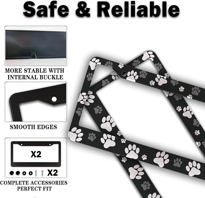 License Plate Covers Black and White License Plate Frames Paw Print Dog Cat - Image 4