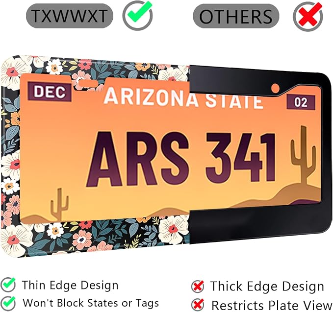 Folk Floral License Plate Frame Colorful Flowers Stainless Steel License Plate - Image 5