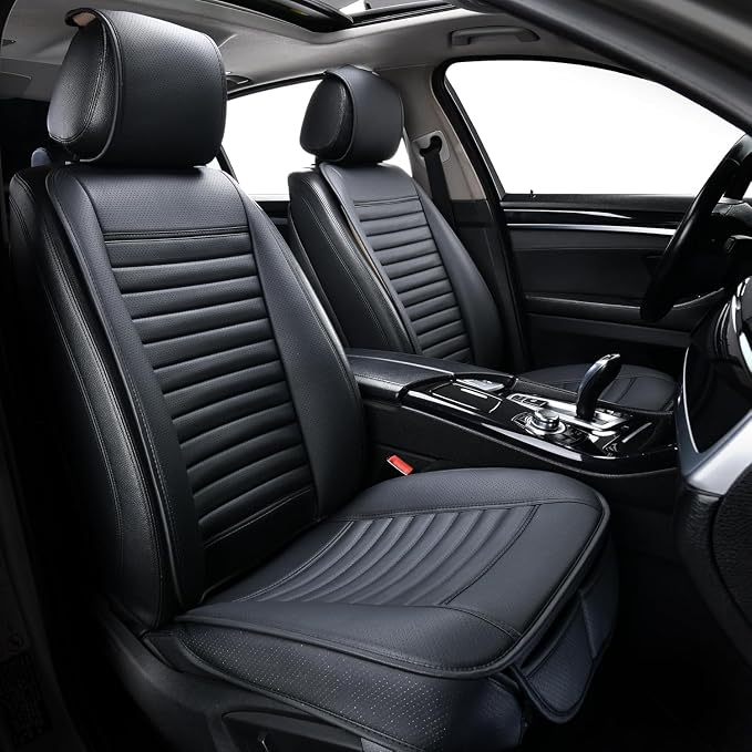 Universal Leather Car Seat Covers Full Set, Car Seat Cushion Covers Protector by SunnyColor