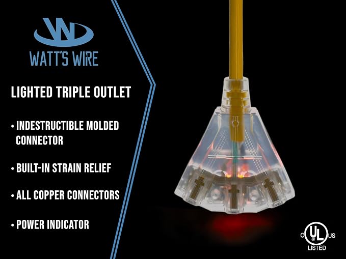 15 ft - 12 Gauge Heavy Duty Extension Cord - 3 Outlet Lighted SJTW - - Image 3