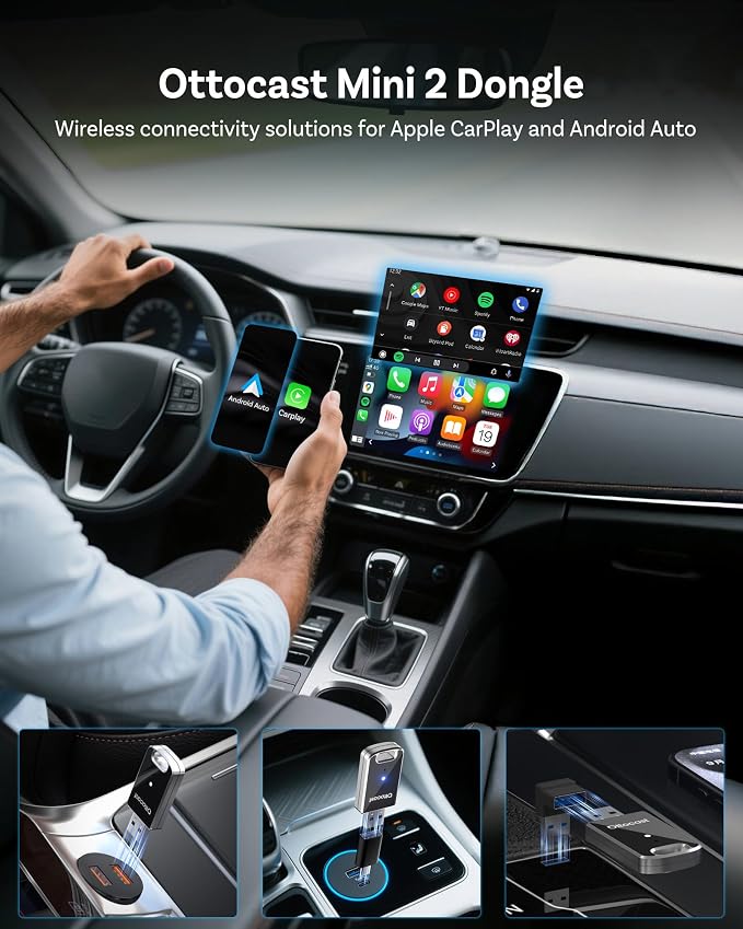 OTTOCAST Mini 2025 Wireless Carplay Adapter & Android Auto Wireless Adapter - Image 2