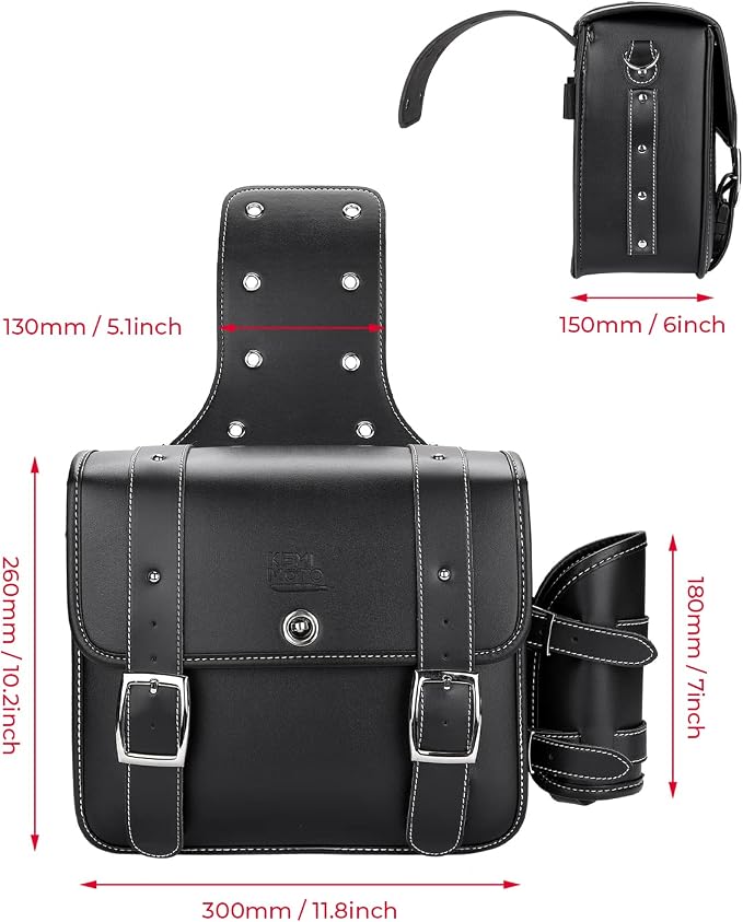 KEMIMOTO Motorcycle Saddlebags Throw Over Saddle bags 20L Faux Leather Side - Image 5