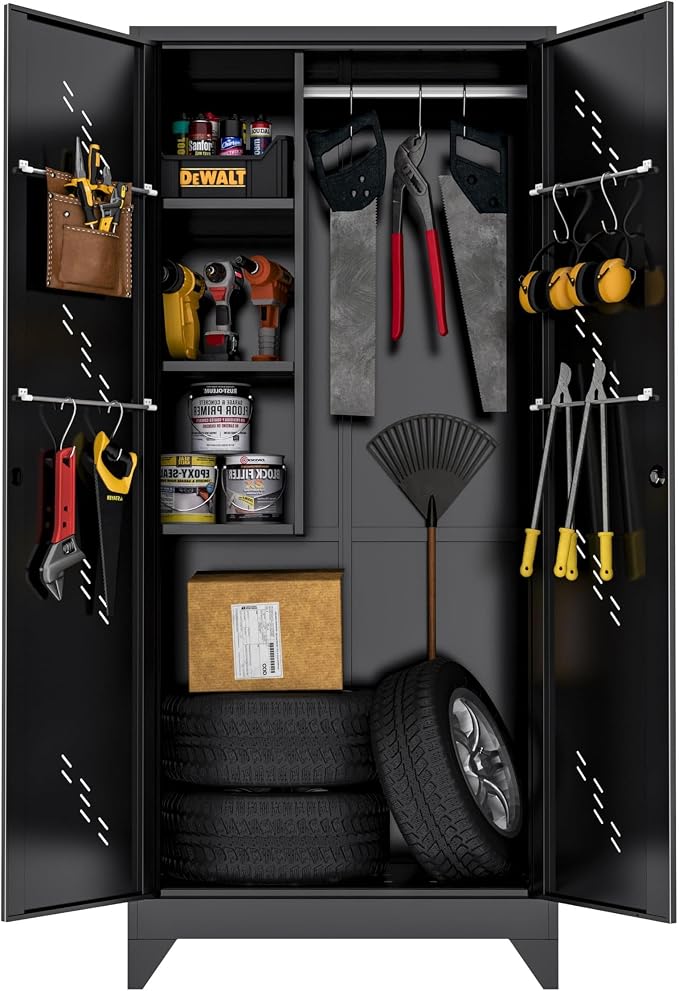 Metal Garage Storage Cabinet, 75” Cleaning Tool Cabinet by VASAAOSD