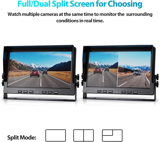 Fookoo Ⅱ HD Wired Backup Camera System Kit, 10 inch Dual Split Screen Monitor - Image 3