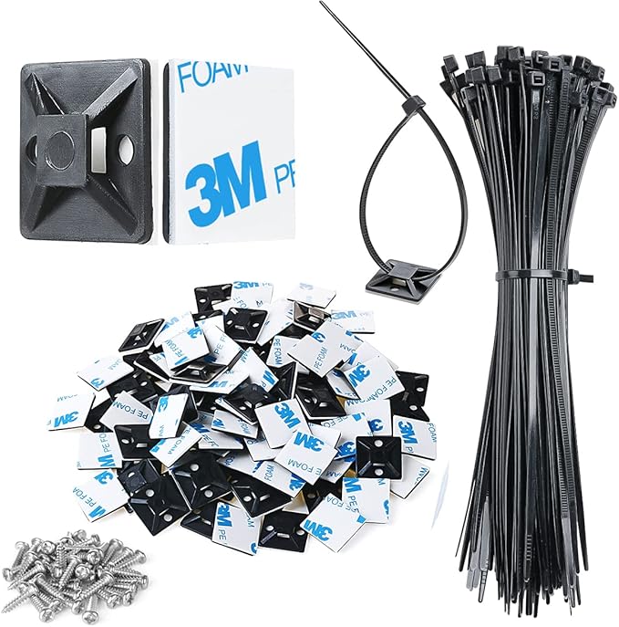 200pcs 3/4" 3M Back-Glue Self Adhesive Black Strong Cable Zip Tie Mounts by XHF