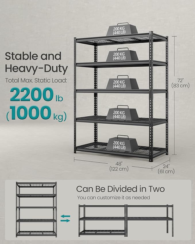 SONGMICS 5-Tier Storage Shelves Set of 2, Heavy-Duty Garage Shelving, - Image 3