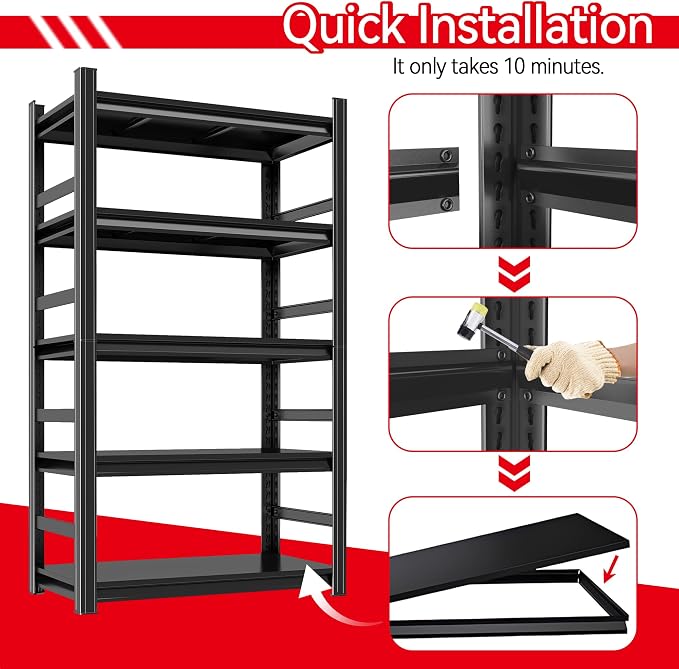Garage Shelving 5-Tier Storage Shelves 3500LBS Heavy Duty Shelf Adjustable - Image 2