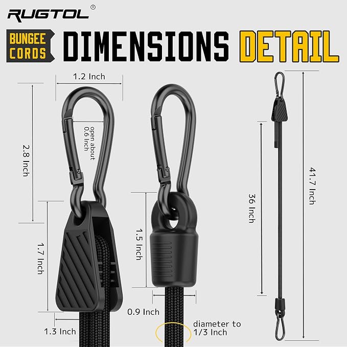 Bungee Cords with Hooks, Upgrade 36 inch Adjustable Bungee Cords with Carabiner - Image 3