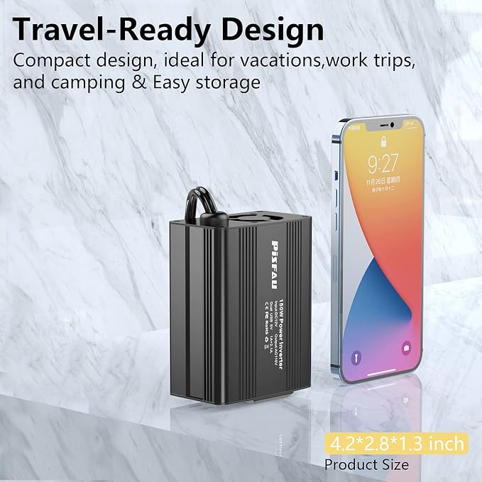 150W Power Inverter 12V DC to 110V AC Car Plug Adapter Outlet Converter - Image 3