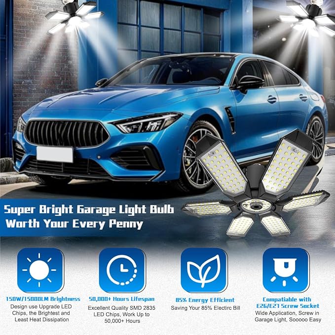 Garage Light - Super Brighter 15000LM Garage Light Bulb 150 Watt Equivalent - Image 2