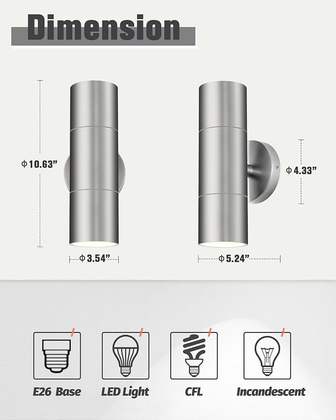 Ken & Ricky Stainless Steel Outdoor Wall Lights, Up Down Exterior Lighting - Image 6