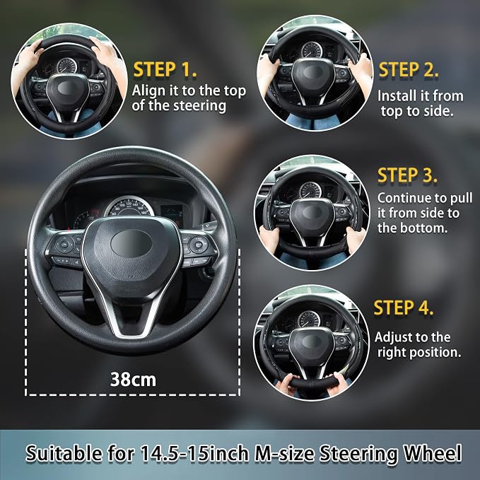 Steering Wheel Cover Blue, Carbon Fiber Car Steering Wheel Covers - Image 6
