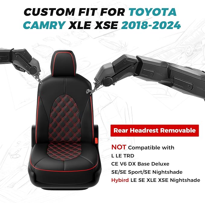 for Toyota Camry Seat Covers XLE XSE V6 2018 2019 2020 2021 2022 2023 2024 - Image 2