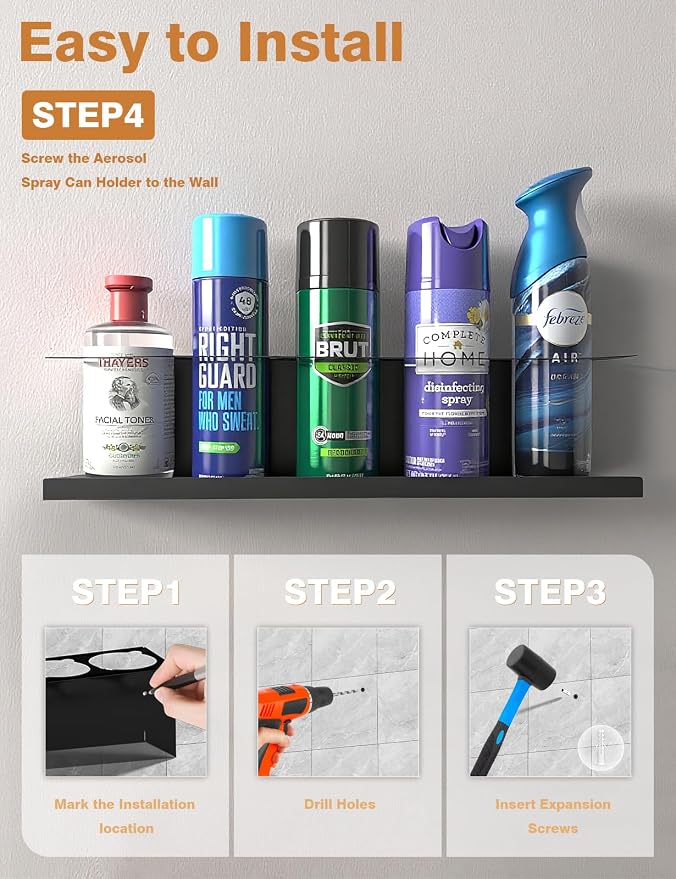4 Pack Spray Can Holder Organizer, Wall-Mounted Steel Spray Bottle Rack - Image 5