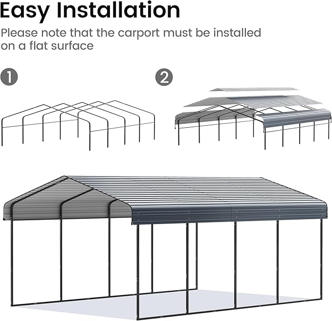 12'x20' Heavy Duty Metal Carport, Outdoor Garage Car Shelter Shade - Image 4