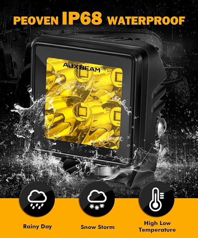Auxbeam LED Pod Light, 2 Inch Amber Fog Light Offroad Cube Light Pods Focusing - Image 5