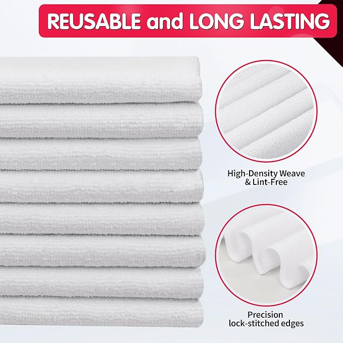 FIXSMITH White Microfiber Cleaning Cloth -Pack of 8, Highly Absorbent Cleaning - Image 3